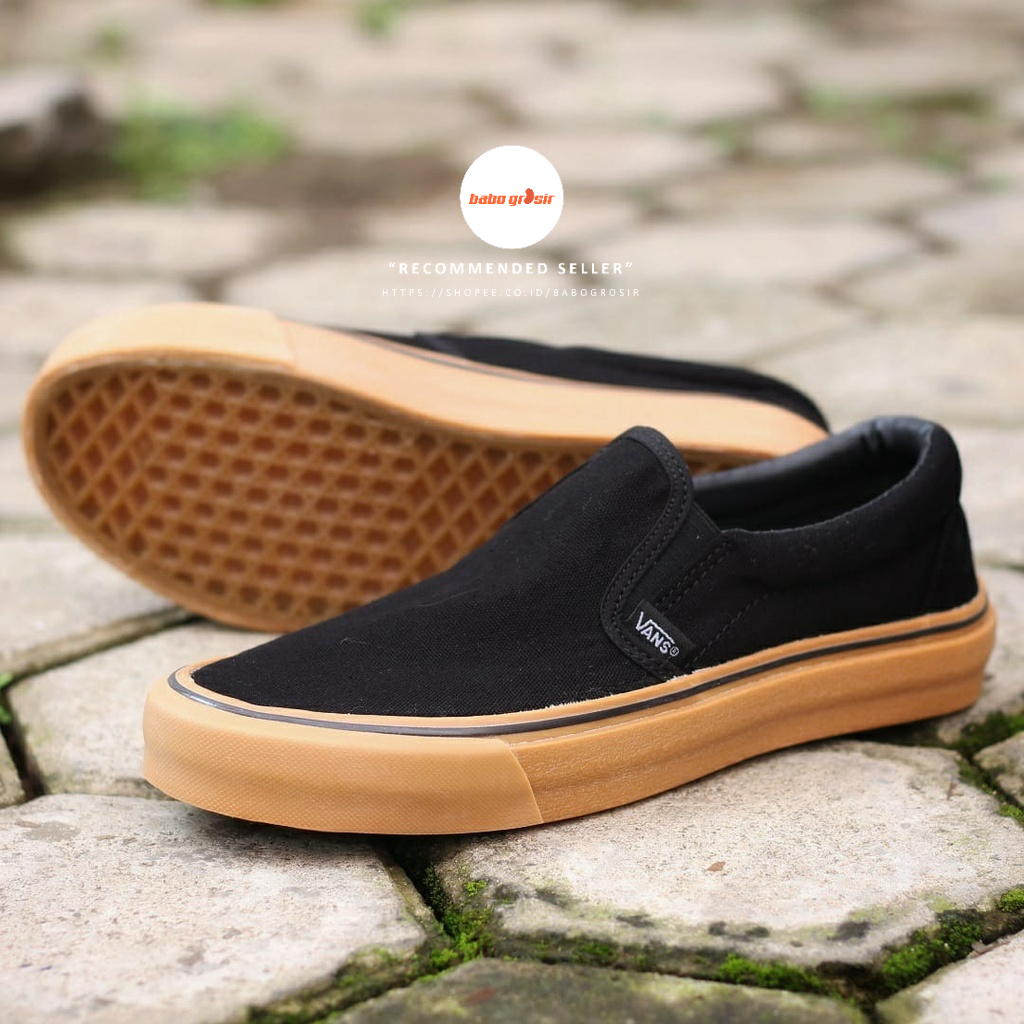 PROMO Sepatu Slip On Pria dan Wanita | Vans Slip On Black Sol Gum Premium, Import Quality, Tag Made in China, Harga Murah