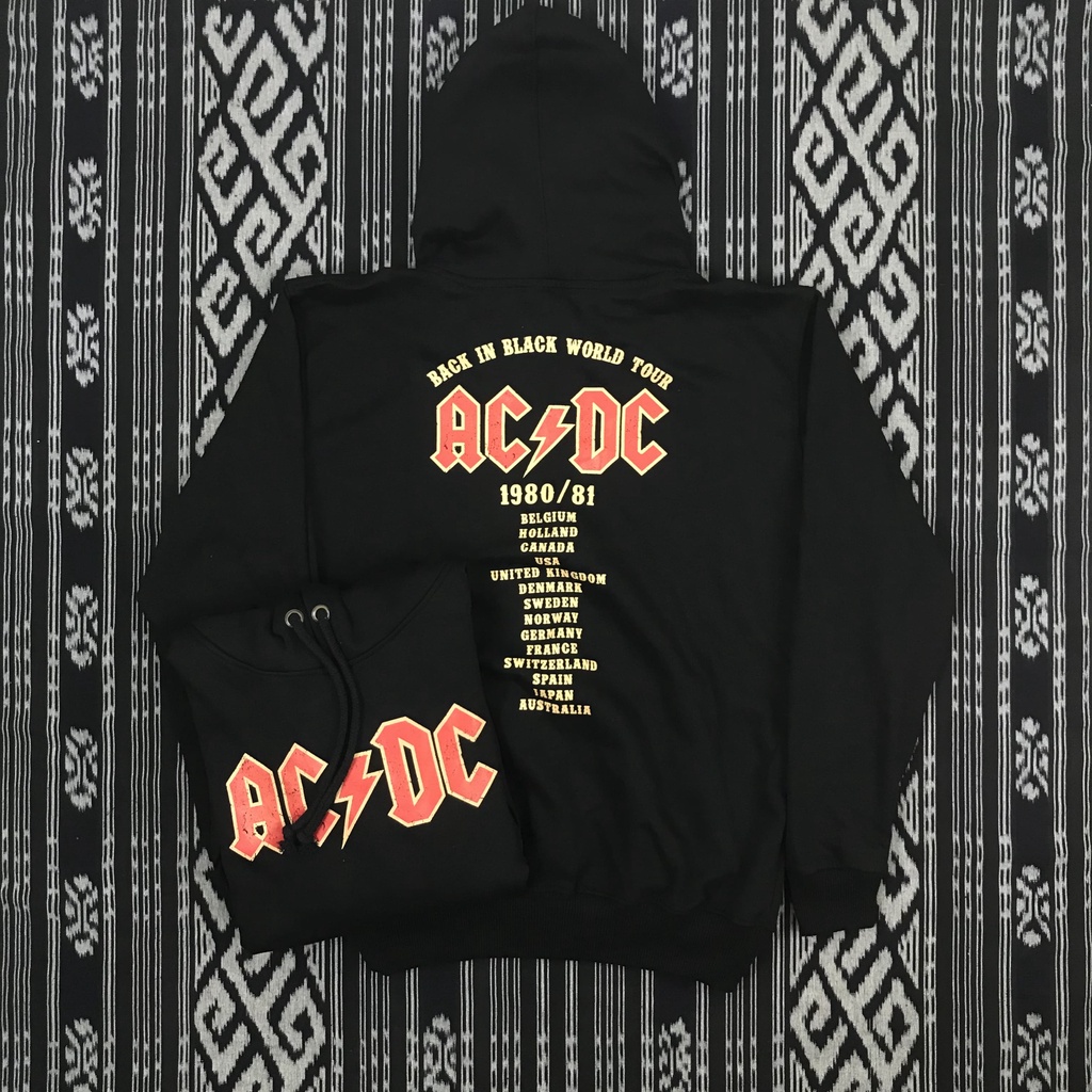 HOODIE H&M BAND ACDC - BACK IN BLACK WOULD TOUR - UNISEX MIRROR 1:1