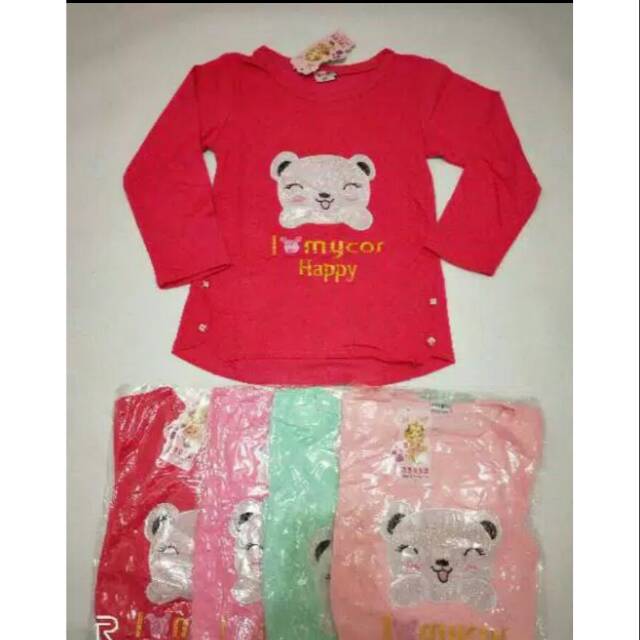 Kaos anak perempuan IMPORT /bordir lengan panjang / 100% Import untuk usia 3-7 tahun