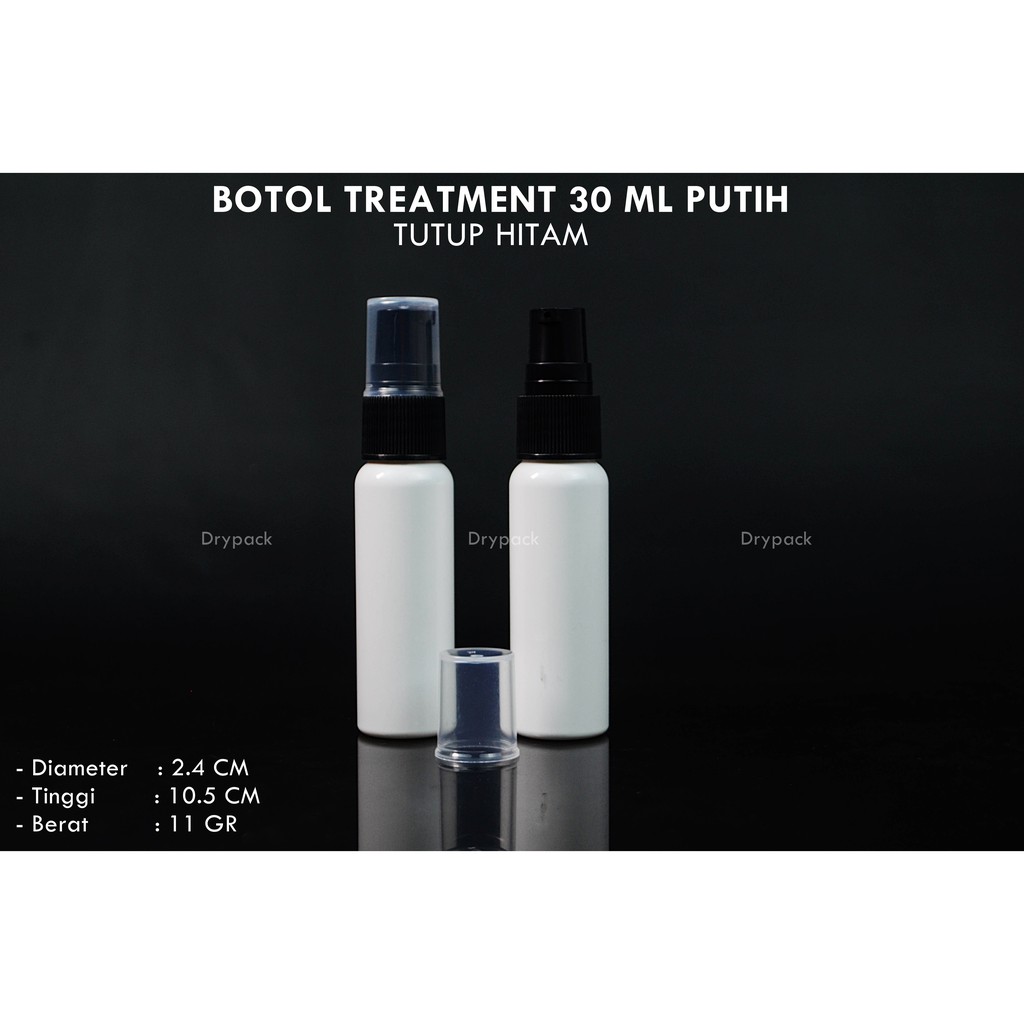 Botol Treatment 30 ml Putih tutup Hitam