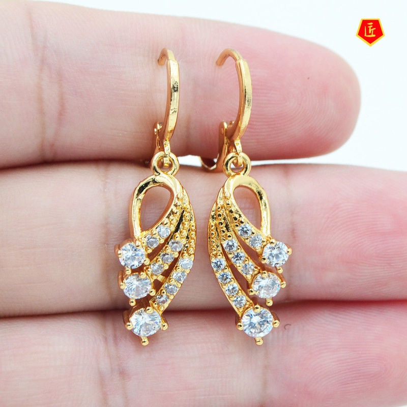 [Ready Stock]Fashion Personality 18K Gold Color Gemstone Wings Earrings