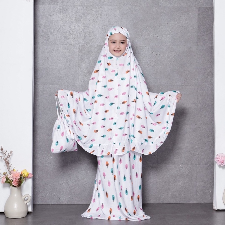 Mukena Anak Rayon Bali Premium MOZA Aksen Rempel 5-8th