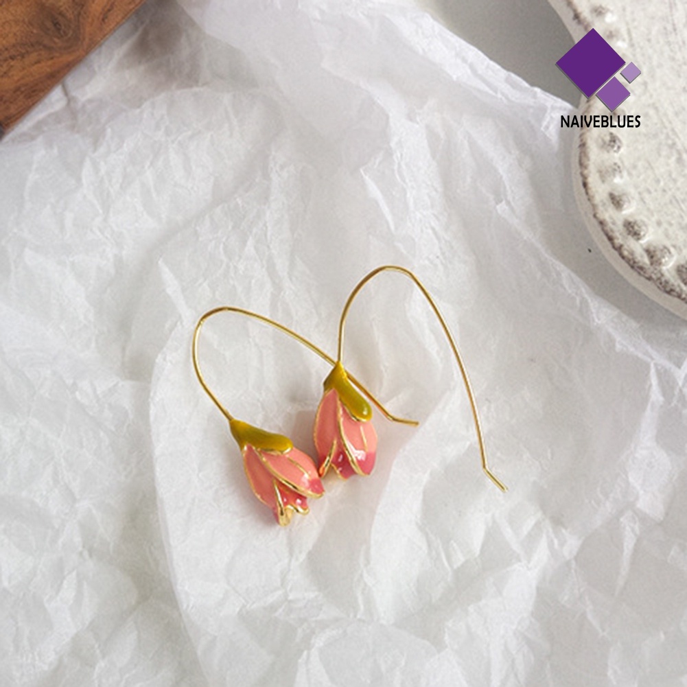 Anting Kait Gantung Desain Bunga Tulip Enamel Gaya Vintage Untuk Hadiah Valentine