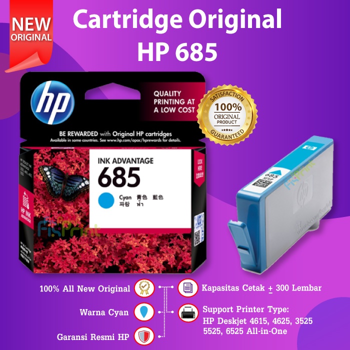 HP 685 Black CZ121AA Cartridge Tinta Printer 4615 4625 3525 5525 6525