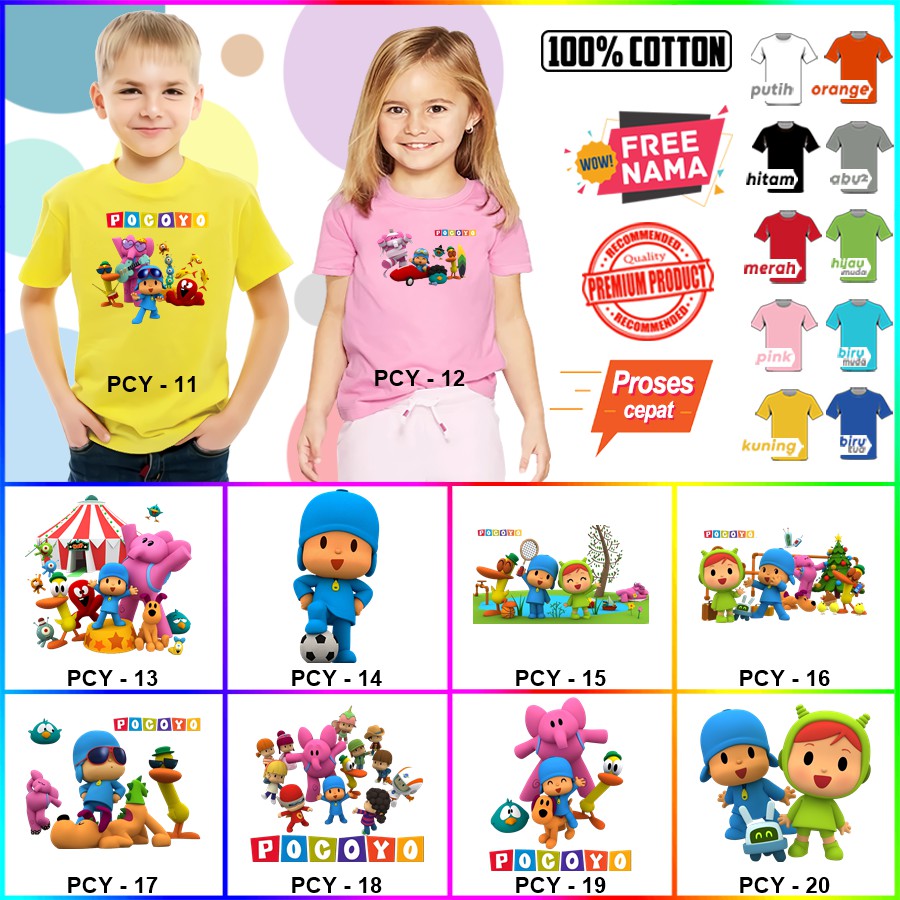 Baju Kaos ANAK DAN DEWASA POCOYO COUPLE (FREE NAMA)