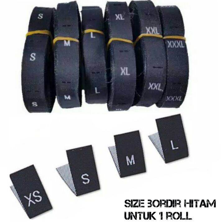 Label Size Bordir  Hitam  / Alat jahit / kebutuhan menjahit / toko perlengkapan menjahit / alat mesi