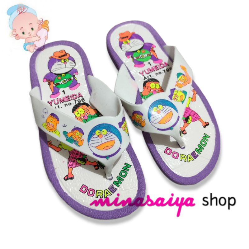 YUMEIDA Sandal Sendal Jepit Karet Bayi Anak Cewek dan Cowok Motif Doraemon