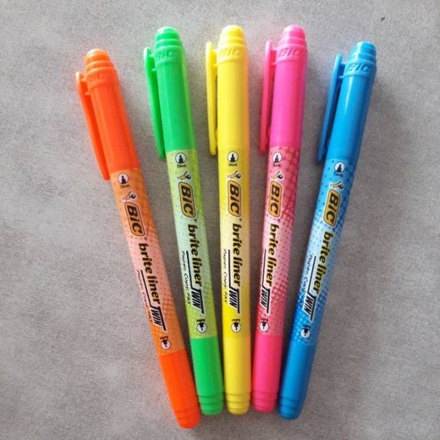 

BIC Highlighter Brite Liner TWIN Tip Chisel dan Bullet / Hightlighter brite twin bic / BIC