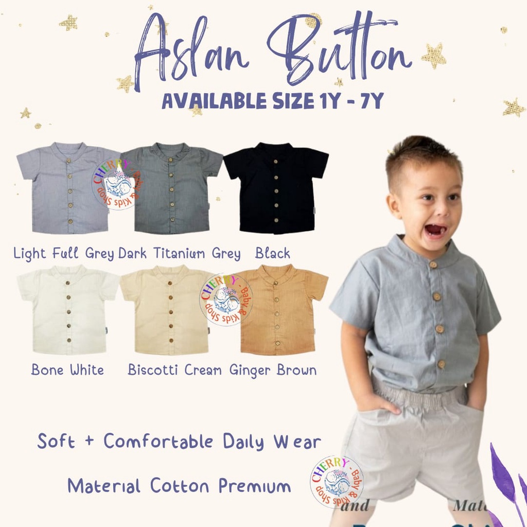 ARDENLEON (1-7thn) Boys Aslan Button Shirt Atasan Anak Pakaian Anak Laki-Laki ARDEN LEON CBKS