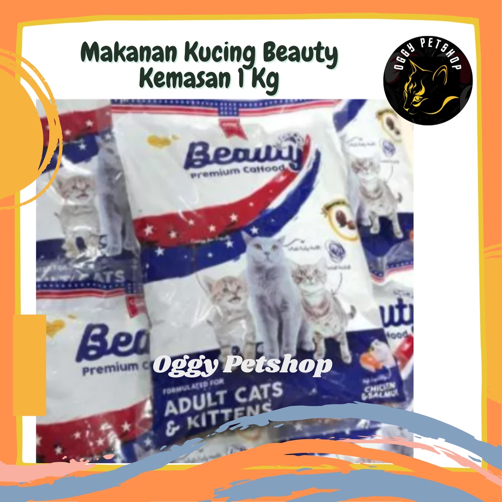 Makanan Kucing Beauty Premium Cat Food Chiken Salmon Kemasan 1 Kg