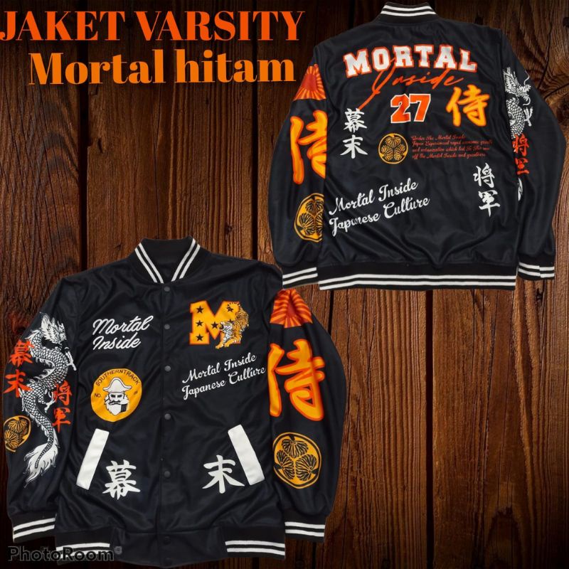 jaket pria Parsity/ Varsity keren/ varsity bisbol/ jaket bisbol/ Jaket Varsity Pria wanita-MORTAL HITAM
