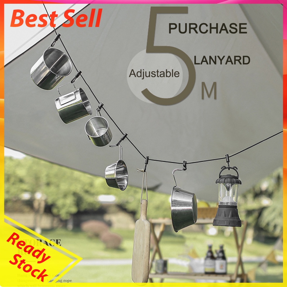 5m Camping Outdoor Clothesline Adjustable Anti-slip Canopy Hanging Ropes