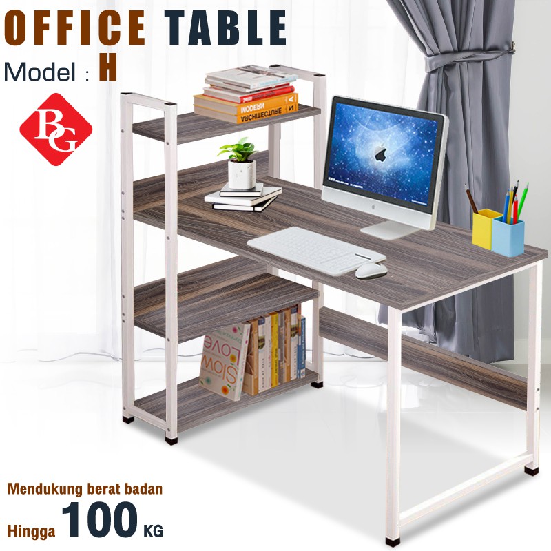 B G Meja Komputer Meja Kerja Computer Desk Meja Belajar Minimalis Model H Brown White Shopee Indonesia