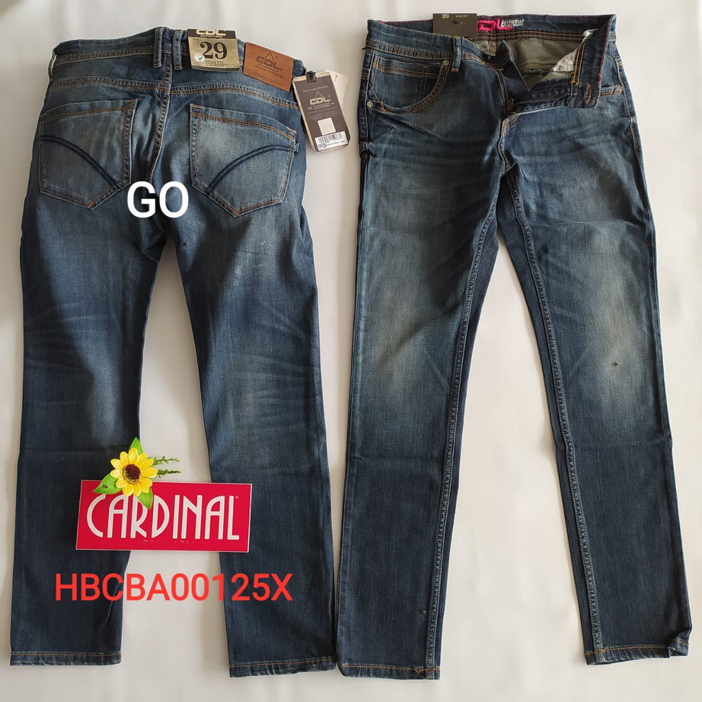 gof HBCBA CDL By (CARDINAL) Pakaian Pria Celana Panjang Jeans Denim Polos Slimfit Bermuda Casual