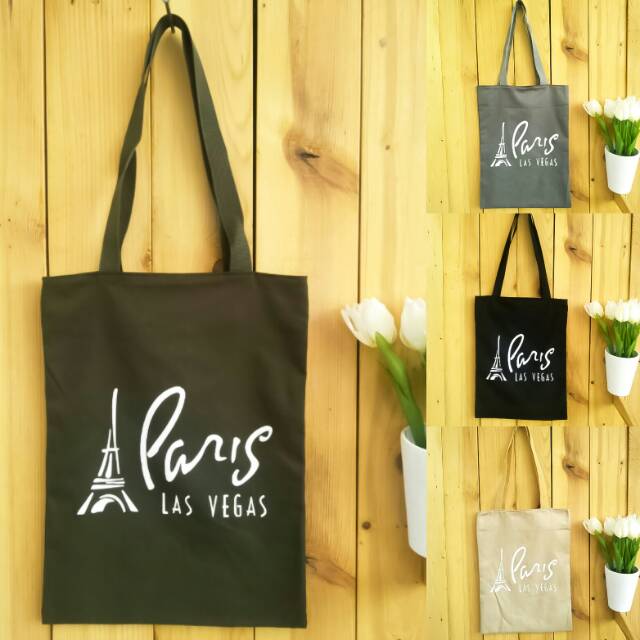 tote bag PARIS  tas totebag / ada resleting / k-pop / korea / casual bahan drill halus premium