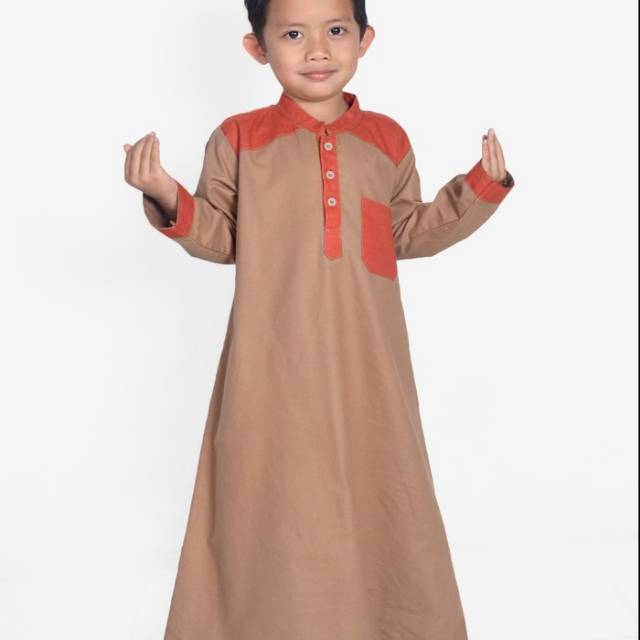 Gamis Busana Muslim anak Cowok Merah Bata Baju lebaran