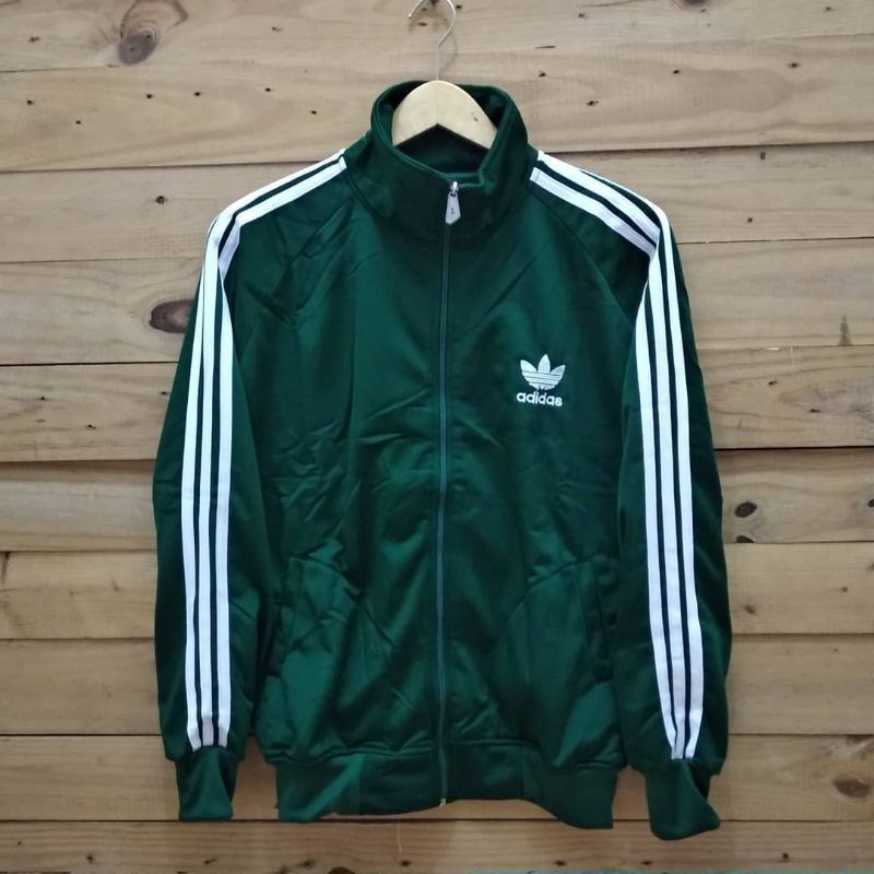 Jaket tracktop adidas hijau list putih