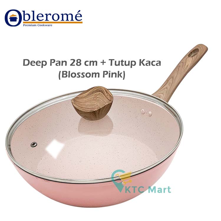 OBLEROME - Deep Pan Marble Granite 28 CM + Tutup Kaca Wok Pan Granite| Premium Cookware