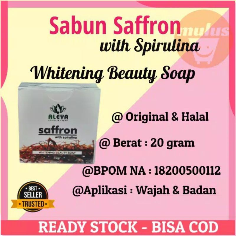 Sabun saffron Aleya pemutih wajah BPOM sabun saffron menghilangkan jerawat Spirulina Bidara spirulin