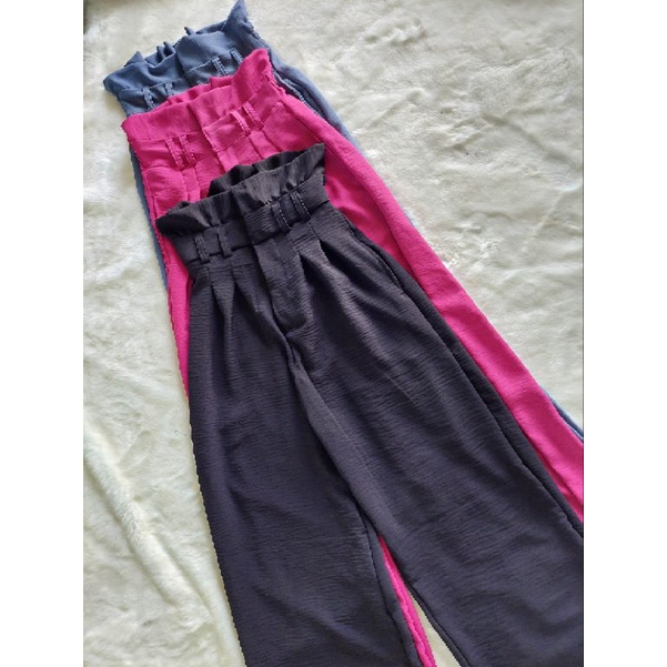 Lexa pants / Celana Kulot Highwaist / Kulot crinkle Fushia by Nazzara.id8