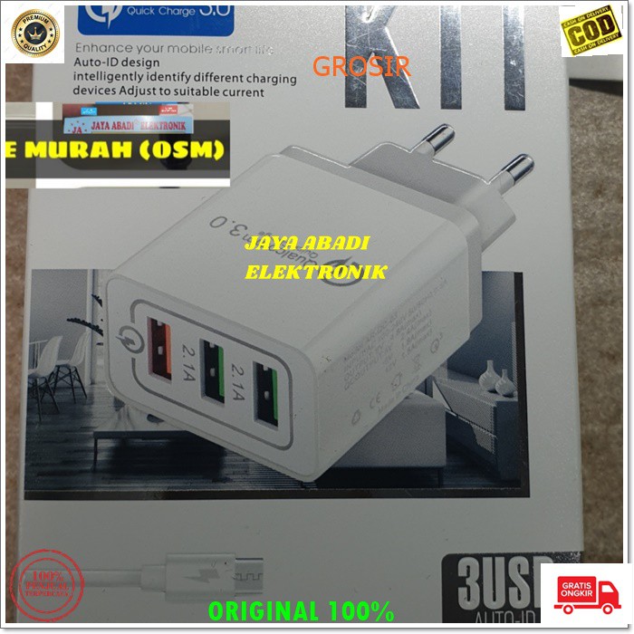 J311 SMART 7.2A TRAVELL CHARGER FAST CHARGING ADAPTIVE ADAPTOR CAS CASAN ADAPTOR USB ADAPTER TC SUPER SPEED ANDROID HP HANDPHONE QUICK QUALLCOM REAL QC SMART TRAVEL CHARGER KIT DENGAN 3 USB PORT 7.24 MAX SUPPORT QUALCOMM QUICK CHARGER 3.0