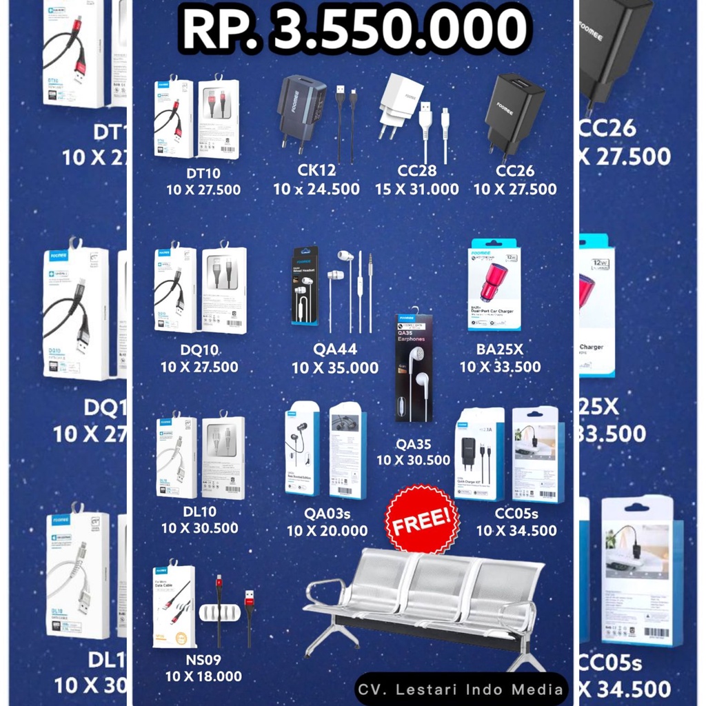 FOOMEE Promo Paket Reseller Gratis Kursi Antri Besi - DT10 + DQ10 + DL10 + NS09 + QA44 + BA25X + QA3