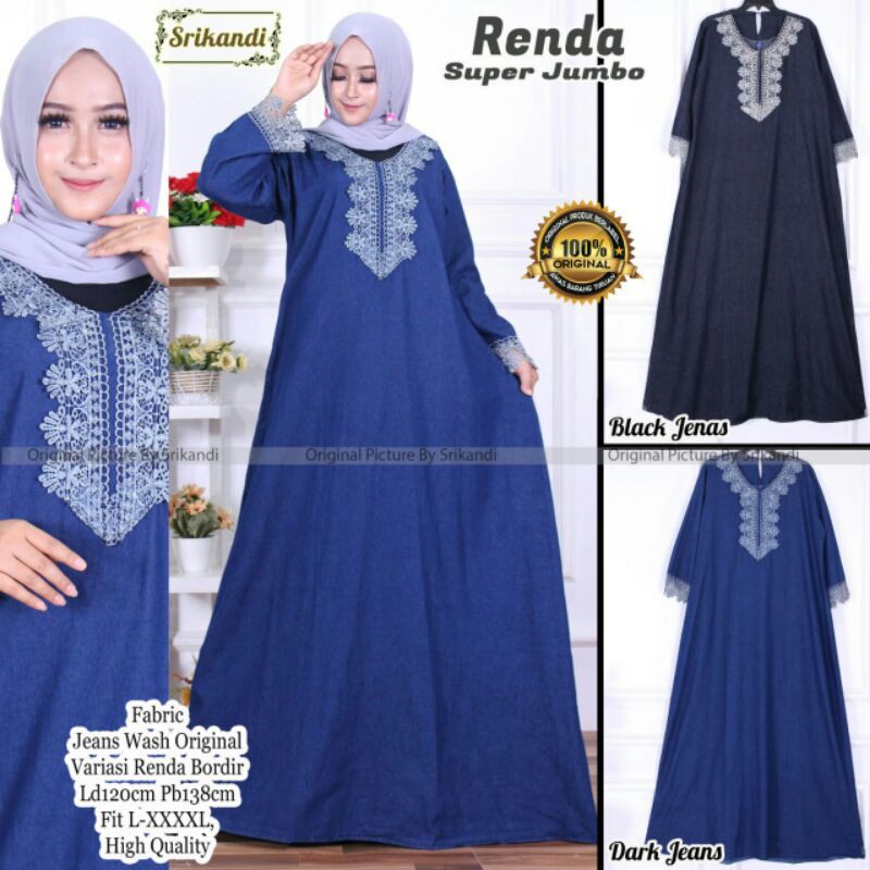 Gamis Dress Jeans Super Jumbo Renda LD120cm L-XXXXL Murah Bestseller Terlaris Modis Ori by Cantique