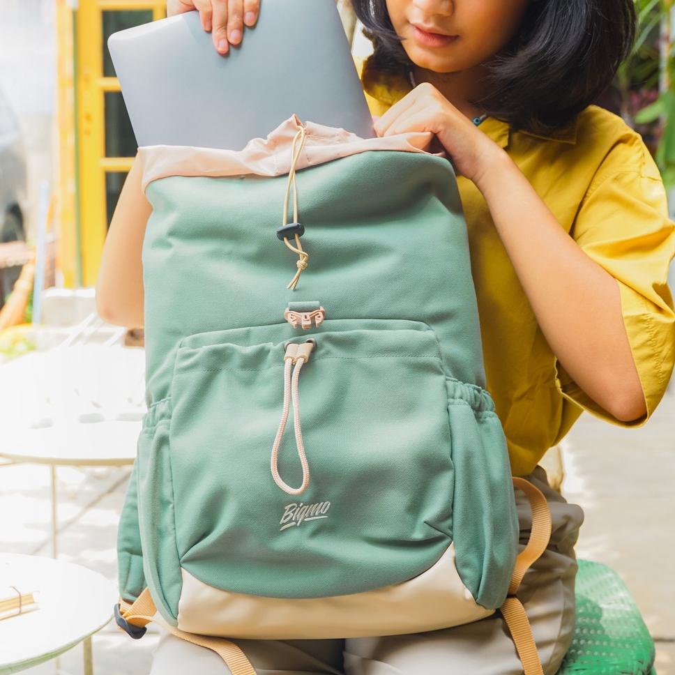 [KODE 4686] Bigmo Trixie Grey - Tas Ransel Besar Kanvas Sekolah Kantor Wanita Anti Air