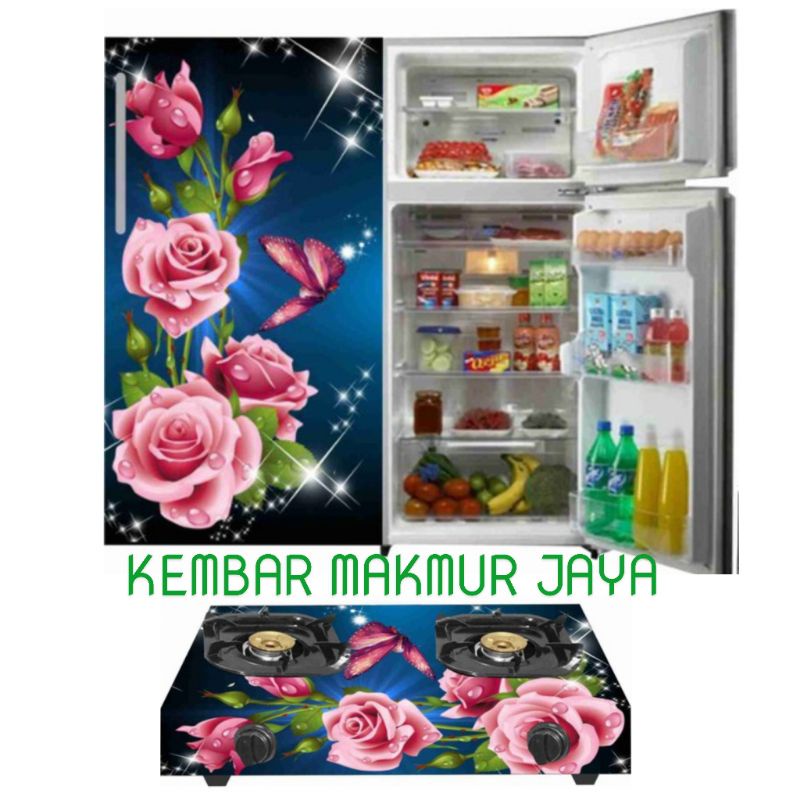 STIKER KULKAS1PINTU DAN KOMPOR GAS 2 TUNGKU BUNGA