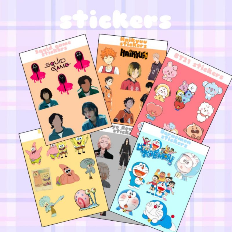 

Sticker sheet ukuran A6 murah |sticker BT21 | Sticker kartun | Sticker Squid game | sticker Tokyo Revengers | sticker haikyuu | sticker