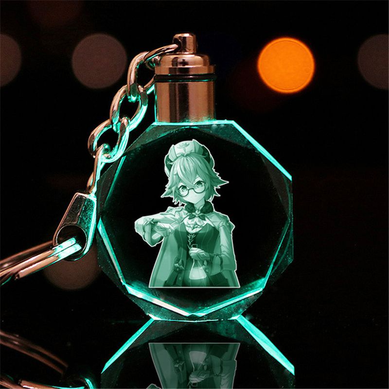 Genshin Impact Wendy Klee Keqing QiQi Crystal Keychain LED Colorful LightPendant