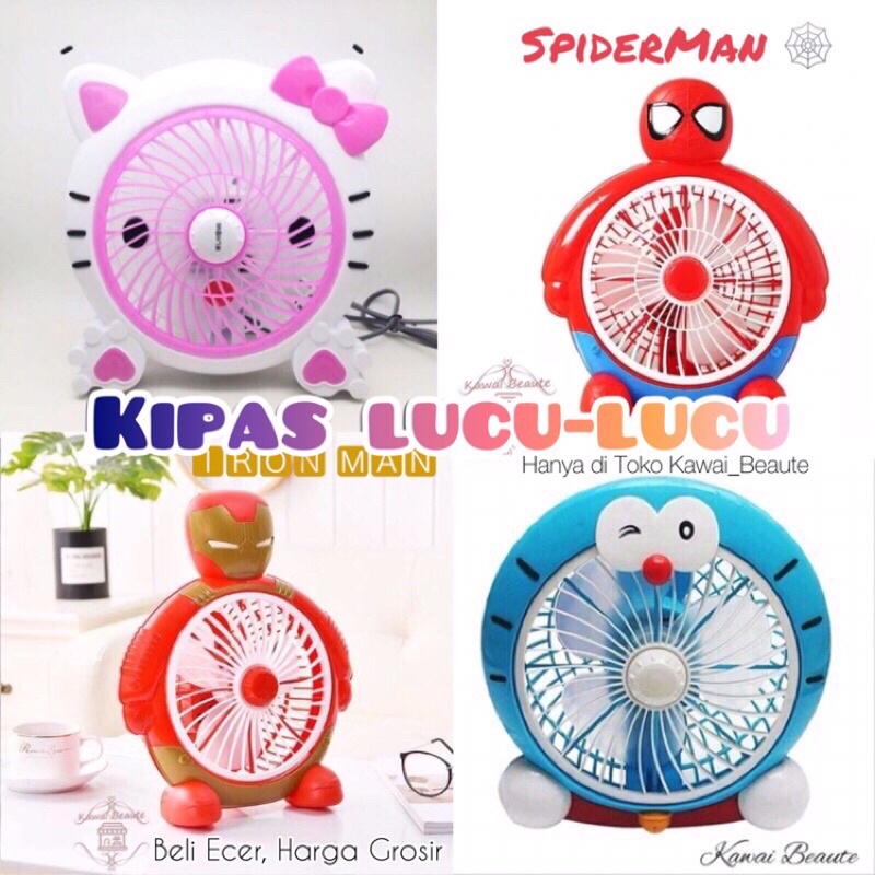 Kipas Karakter Kartun Lucu Hello Kitty / Doraemon / Minion / Bhin2 / Ironman/ Spiderman Kipas Angin Karakter / Desk Fan