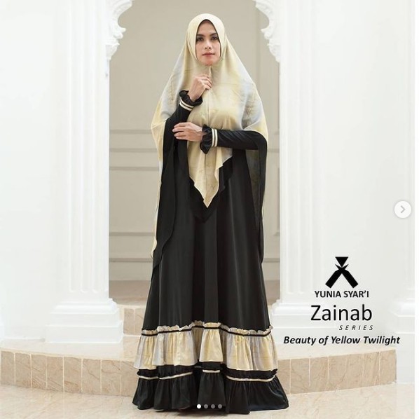 Yunia Syari  Zainab Hitam Hijab Gamis Syari Baju Muslim Wanita