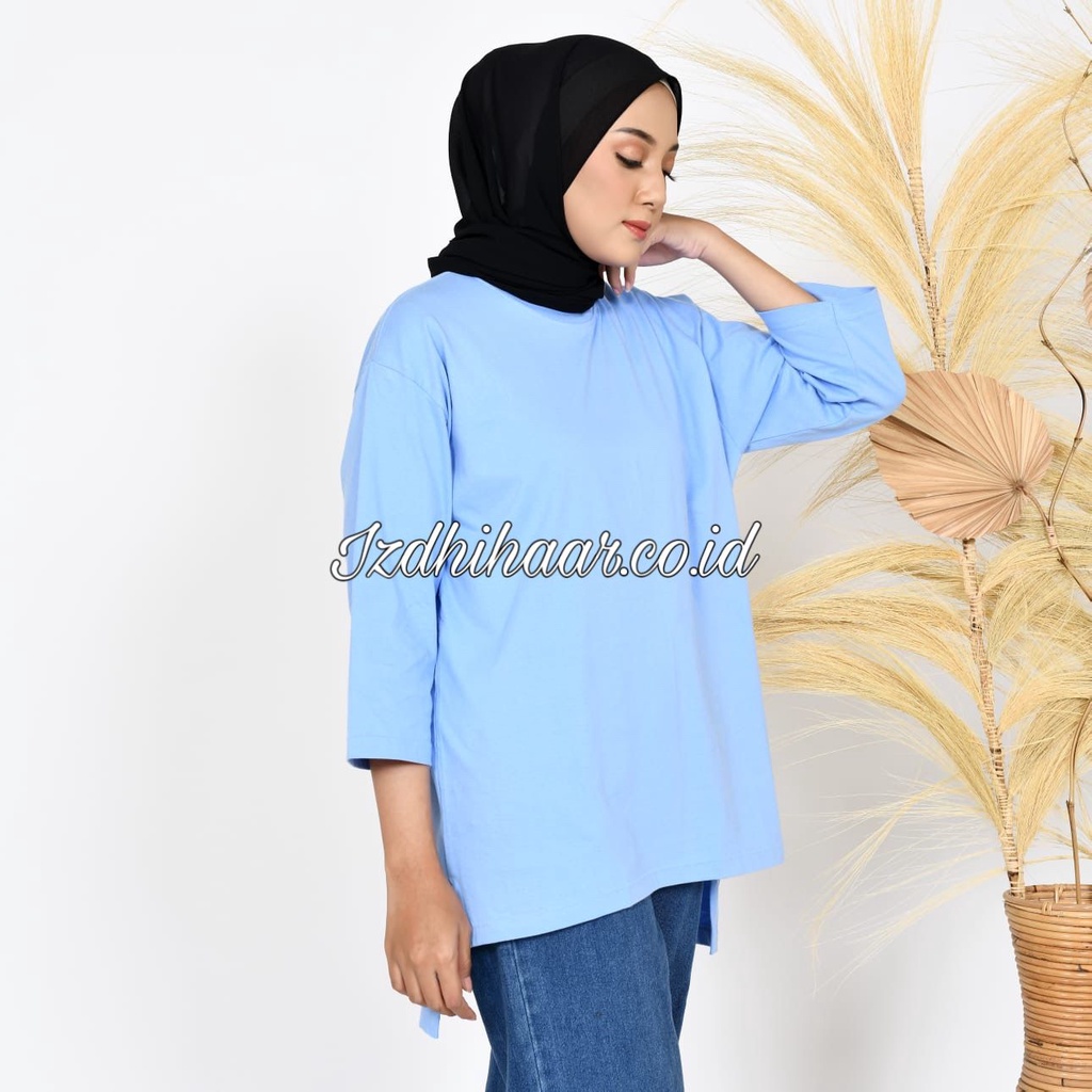 Atasan tunik wanita Polos Oversize / Kaos Polos Tunik Muslimah Lengan 3/4 / Pakaian Wanita Viral Bahan Kaos Combed 24S Atasan Wanita Terlaris