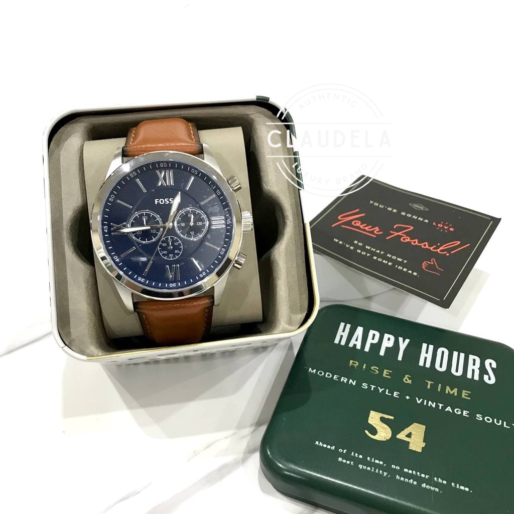 [Fossil Original] Jam Tangan Pria BQ2125 Flynn Chronograph Coklat Strap / Brown Leather cocok untuk 