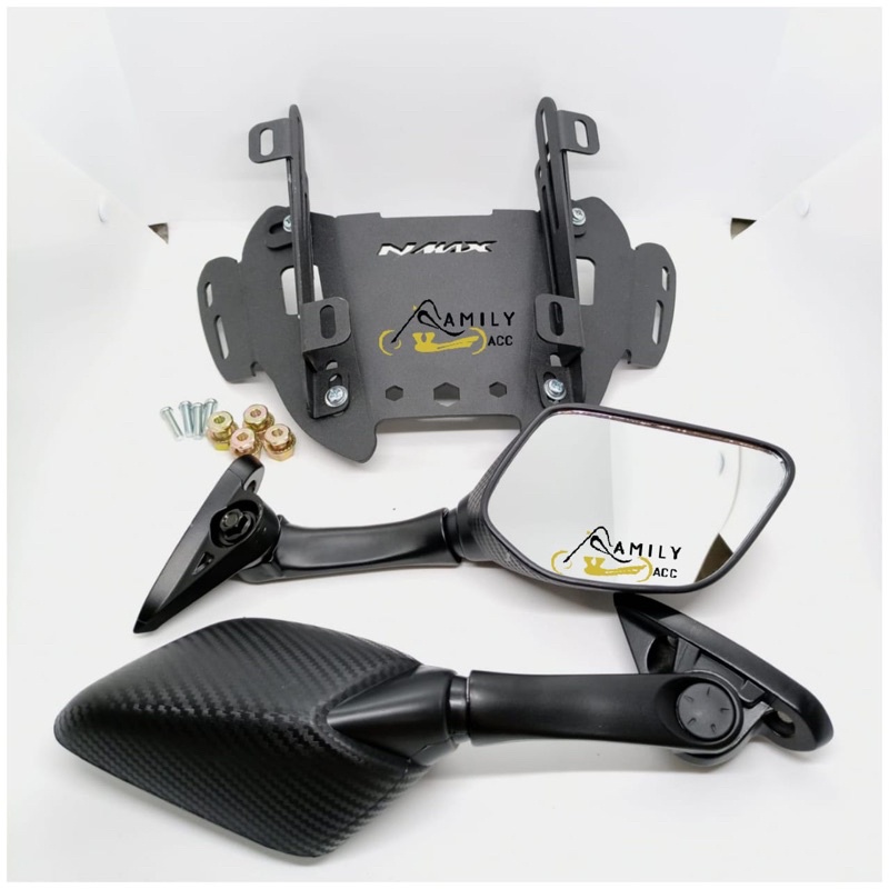 Spion R25 Pendek SB Carbon plus Breket Serpo Windshield Motor Nmax Lama 2019 dan Nmax New 2020-2021