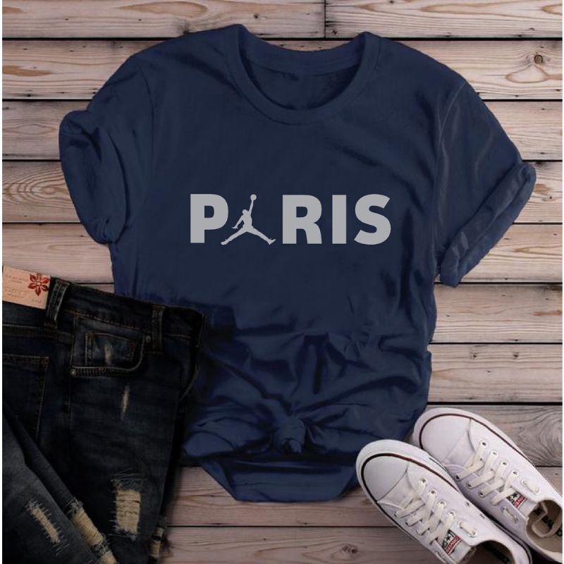 Kaos Cewek PARIS Jordan Baju Oblong Lengan Pendek Kaos Distro Cewek Logo Tshirt Women