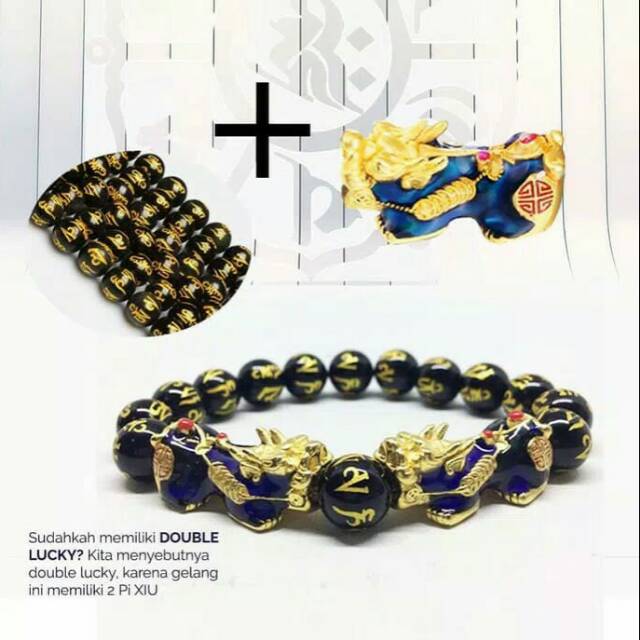 Gelang Premium Double Pixiu Natural Black Obsidian Stone