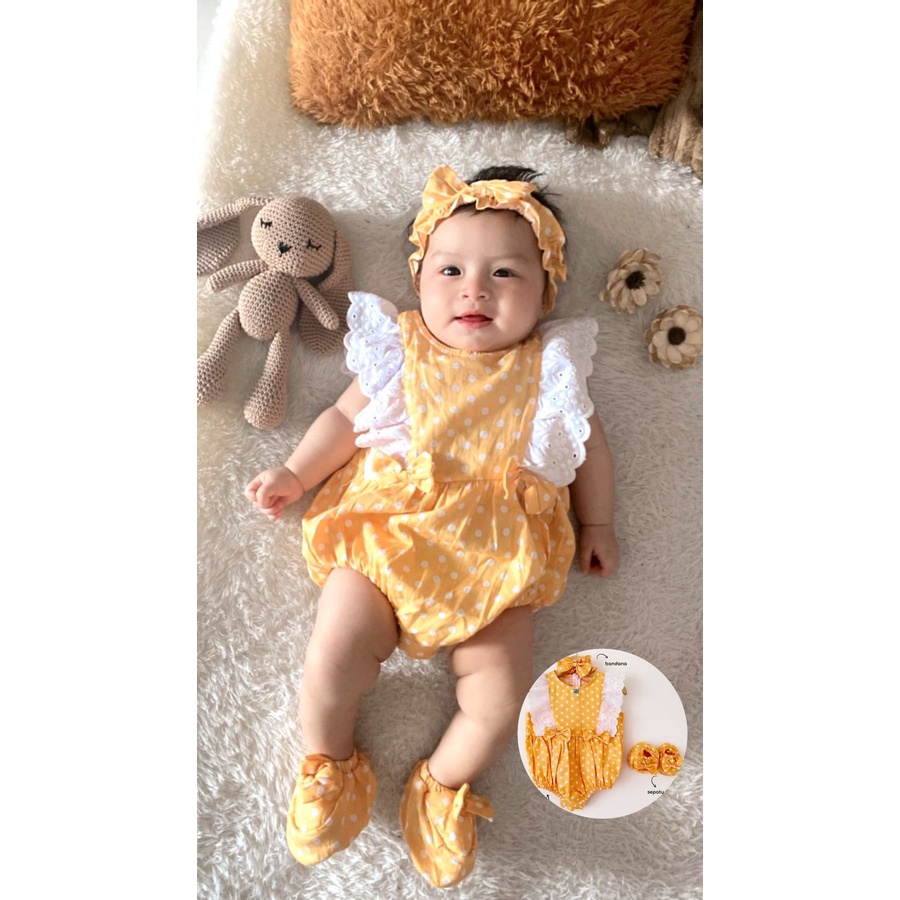 SHAHIA / CHEERFUL / DOMINIKA / MELODY Jumper Bayi Perempuan Setelan Bunga Bandana Sepatu Pergi Lucu Fashion Anak Cewe Terlaris