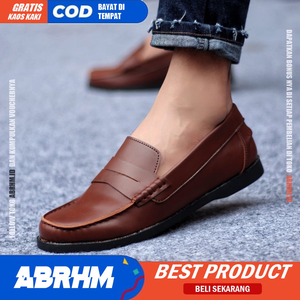 ABRHM x IRISH Sepatu Slip On Pria Kulit Pu Premium Sepatu Pria Casual Pantofel Kerja Kantor Kuliah Sepatu Kasual Semi Formal Gaya Santai Keren Kekinian Original Murah Terlaris