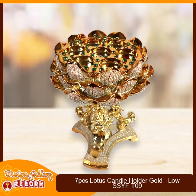 Tempat Lilin Candle Holder Fiber Gold 7 Warna Teratai (Lotus) + Kaki