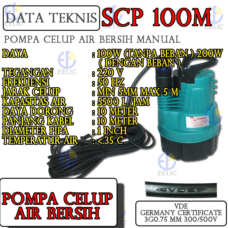 Eelic Pal Scp100m Pompa Air Listrik Pompa Celup Air Bersih Manual Submersible Pump 220v 50 Hz 200w Indonesia