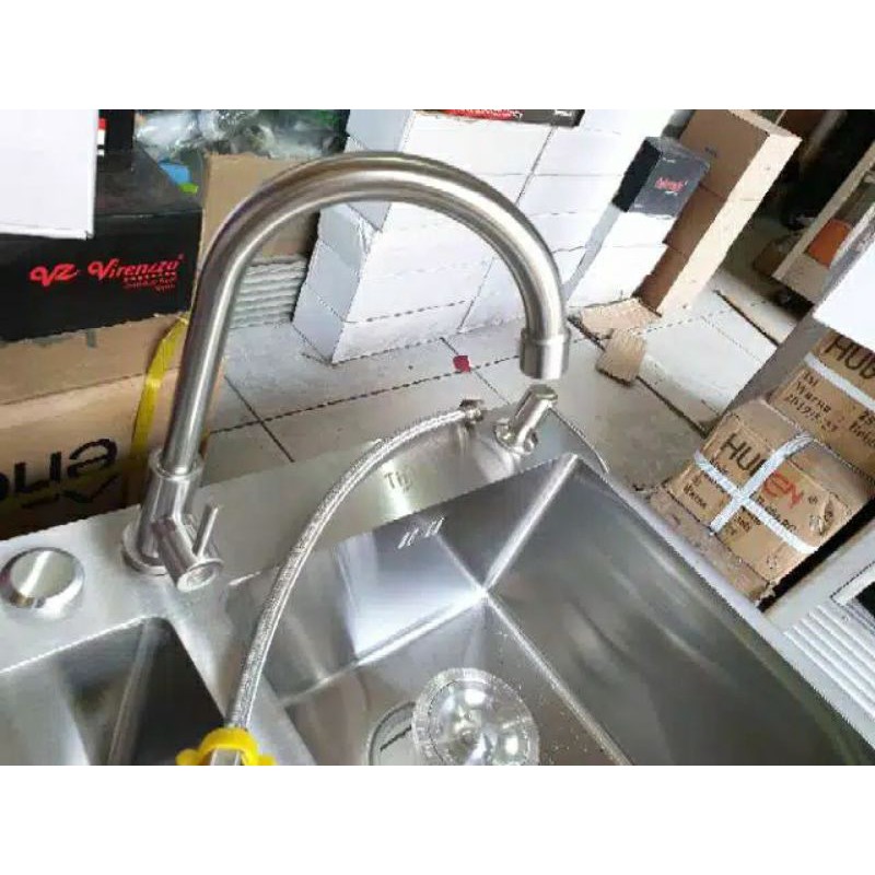 Bak cuci piring 2 lubang stainless tebal 304 THSINK 8245  PAKET LENGKAP