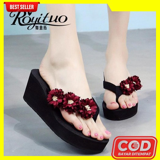 Wedges Wanita Cewek Mewah Sandal Teplek Hels Ibu Kondangan Sandal Jinjit Heels Pesta Sandal Lebaran 