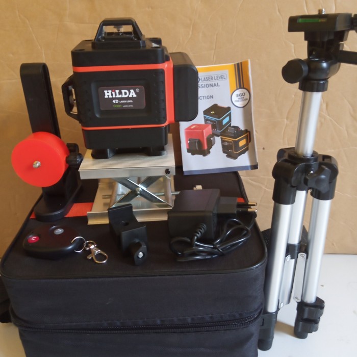 Laser level 16 line HILDA Mesin Self Leveling 4D Remote FREE TRIPOD