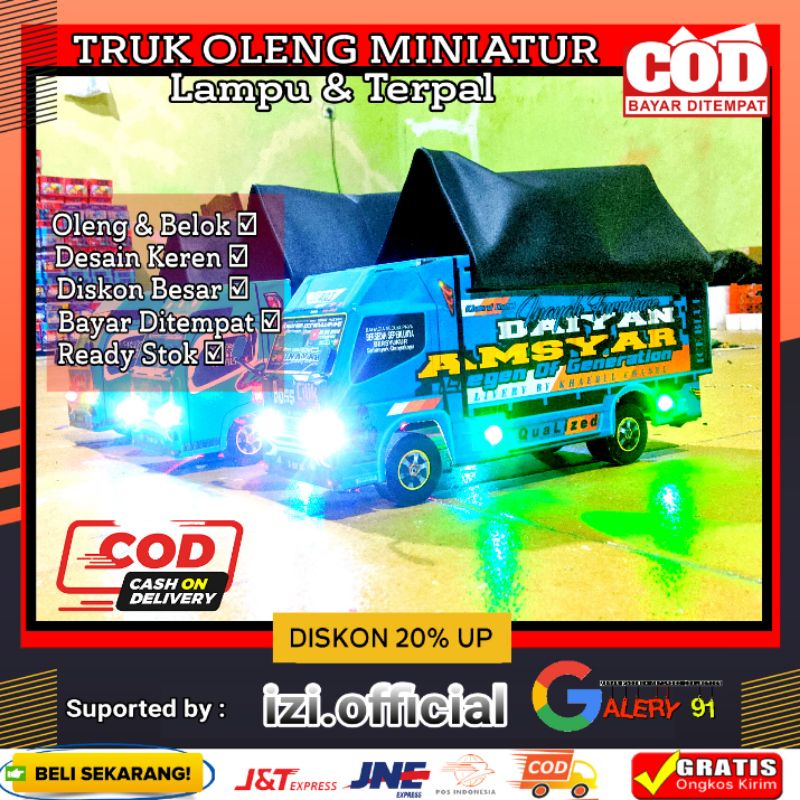 Miniatur Truk Oleng Miniatur Truk Bos Cilik  Lampu &amp; Terpal Murah Roda Kayu // Truk Oleng