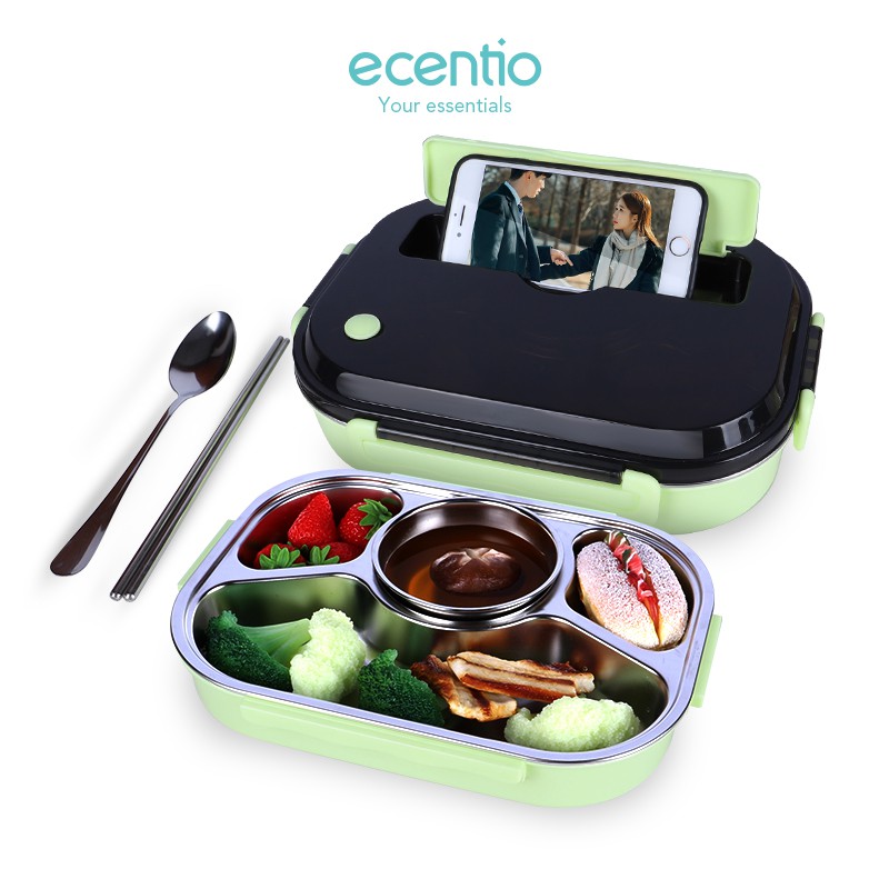 

ecentio Kotak Makan Stainless Steel 304 Empat Kompartemen lunch box /1000 ml+300 ml/Mangkuk Sup