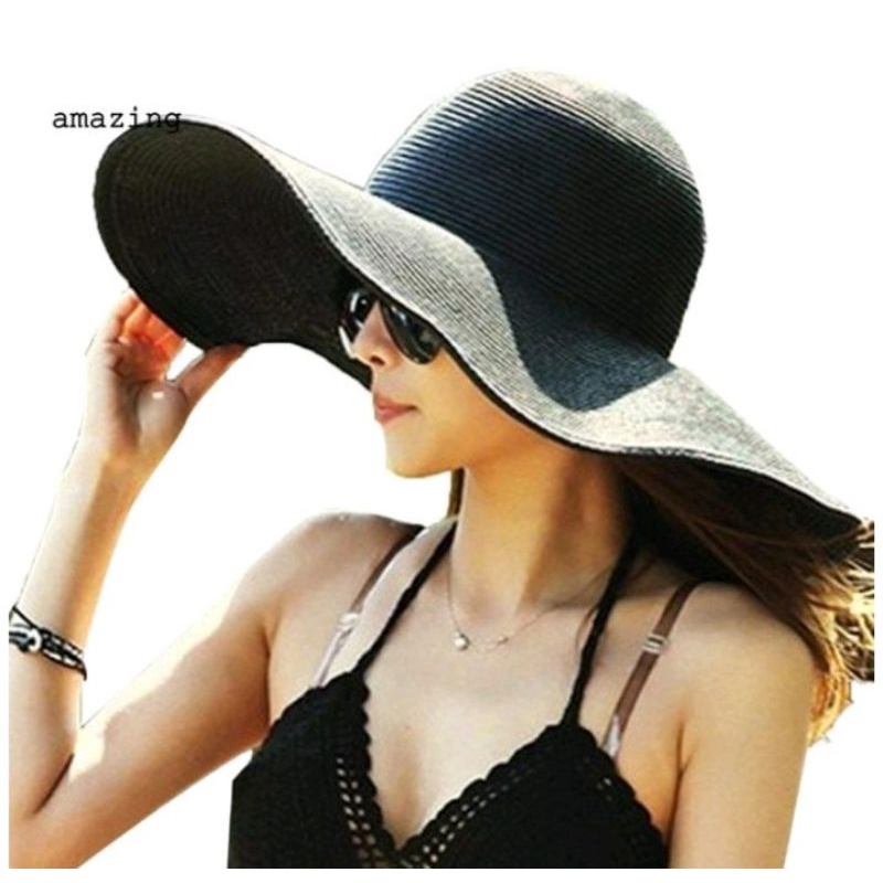 Topi Pantai Jerami Kawat Topi Anti UV Topi Pantai Lebar