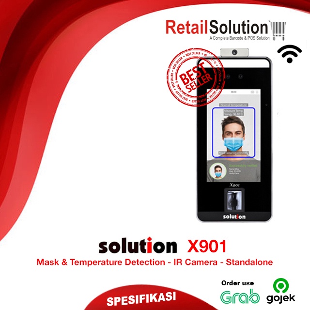 Solution X901 - Mesin Absensi Fingerprint Scan Wajah Deteksi Suhu