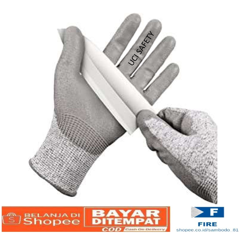 Hand Gloves safety Gloves Anti Pisau Potong Hand Gloves Coating Karet Warna Abu Abu Sarung Tangan Safety Kerja Kawat Besi Baja Kaca Pabrik industri Ukuran M &amp; L Uci Safety